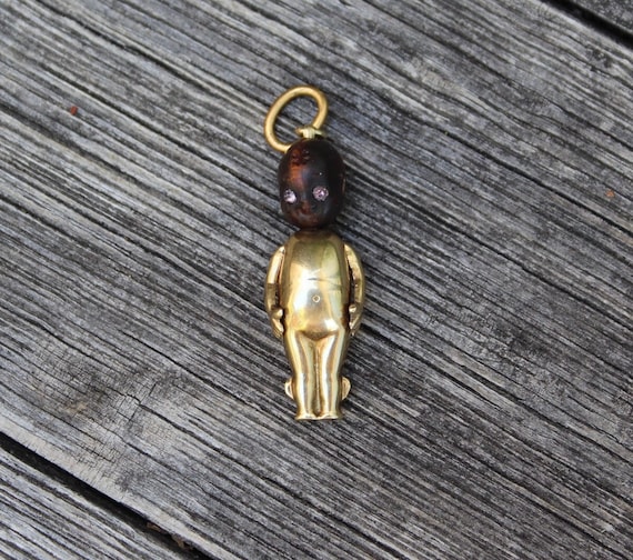 Antique 14K Gold WW1 Wood Fumsup Lucky Charm Pend… - image 1