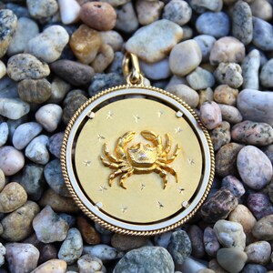 18K Cancer Zodiac Jumbo Pendant, Vintage Italian