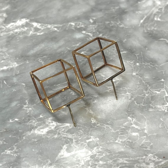 18K Vintage Geometric Square Earrings, Attributed… - image 4