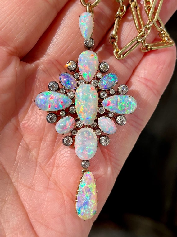 Antique Exquisite Opal & Diamond Pendant, Circa 18