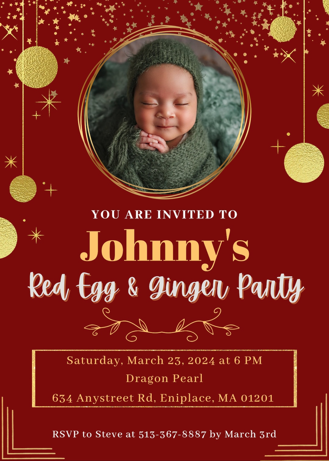 Fully Customizable Red Egg Ginger Celebration Invitation