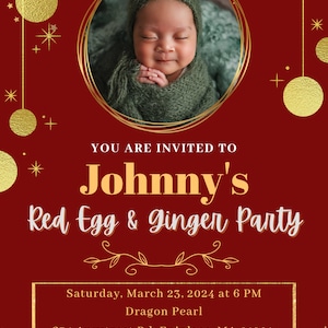 Fully Customizable Red Egg & Ginger Celebration Invitation | Bilingual English and Chinese | Digital Card | Print at Home