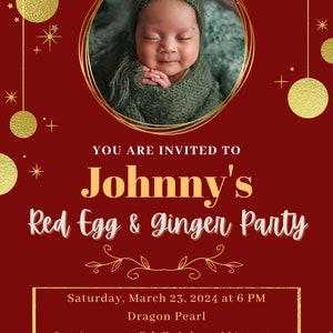 Fully Customizable Red Egg & Ginger Celebration Invitation | Bilingual English and Chinese | Digital Card | Print at Home