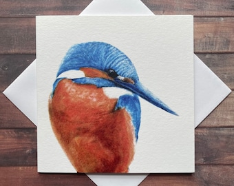 Kingfisher greetings card - Kingfisher bird card - Kingfisher bird art - Kingfisher blank greeting card - Kingfisher illustration