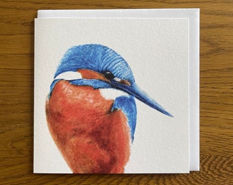 Kingfisher greetings card - Kingfisher bird card - Kingfisher bird art - Kingfisher blank greeting card - Kingfisher illustration