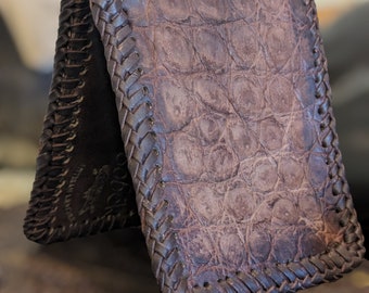 Burnt Earth Men's Genuine Alligator Wallet, Alligator Leather,Bifold Wallet, Billfold Wallet, Handmade Whipstitch Design