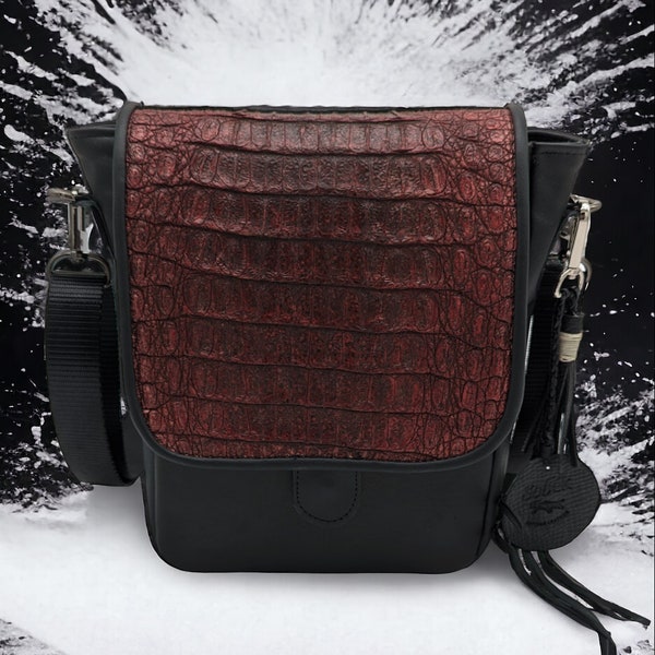 Crimson Red Alligator Messenger Bag, Alligator Leather, Satchel bag, Travel Pouch, Concealed Carry