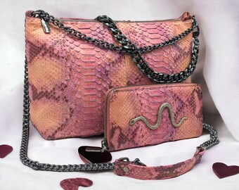 Ships from USA, Pink Snakeskin Purse, Python Leather, Shoulder bag, Luxury handbag, pink bag #snakeskin