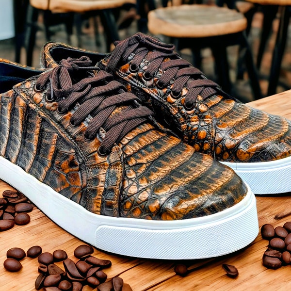 Men's Copper Alligator Sneakers, Alligator Leather, Handmade Shoes #alligator #alligatorleather