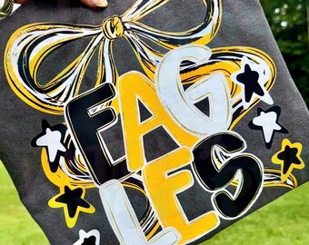 Eagles Bow Shirt - Golden Eagles Shirt - Coquette Bow Eagles T-Shirt - Southern Miss Fan Shirt - Preppy Eagles Game Day - High School Mascot