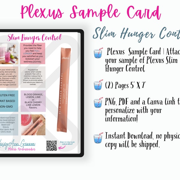 Plexus Sample Card - Hunger Control, Customize w/ Canva, Plexus Swag