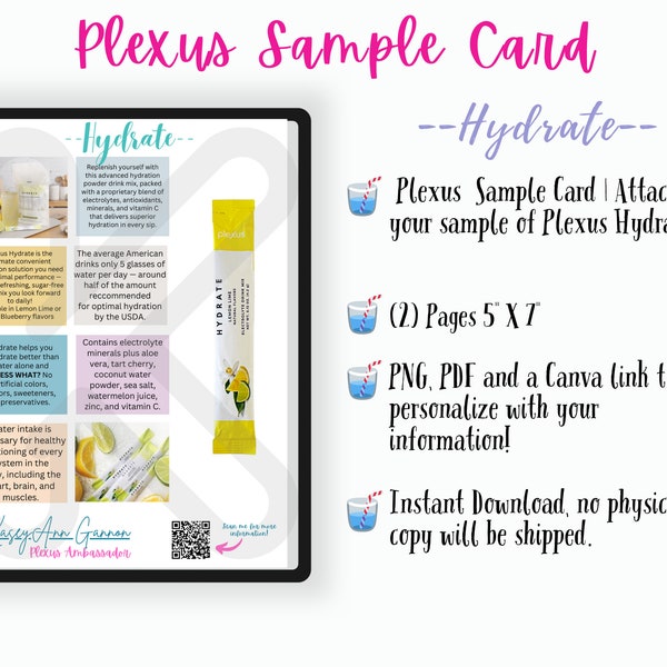 Plexus Sample Card - Hydrate, Customize w/ Canva, Plexus Swag