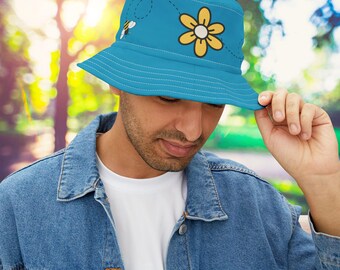 Colorful Retro Print Bucket Hat, Colorful Beach Hat, 80s  display picture 3