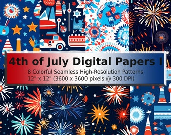 Patriotic Seamless Pattern | 4th of July Digital Paper (8 Designs)
