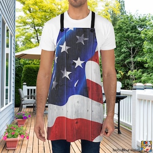 4th of July Kitchen Apron Independence Day Apron American Flag Apron Barbecue Apron for Arts and Crafts Apron Workshop Apron Gift for him