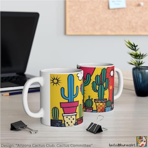 Arizona Cactus Club: Cactus Committee Ceramic Coffee Mug 11oz | Single Mug or Set of 2 Mugs (1x each Design)