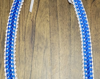 Handmade Blue and White Hawaiian Double Ribbon Graduation Wedding Birthday Gift Lei