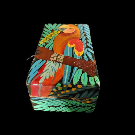 Vintage Wooden Box Hand Painted Parrot - image 2