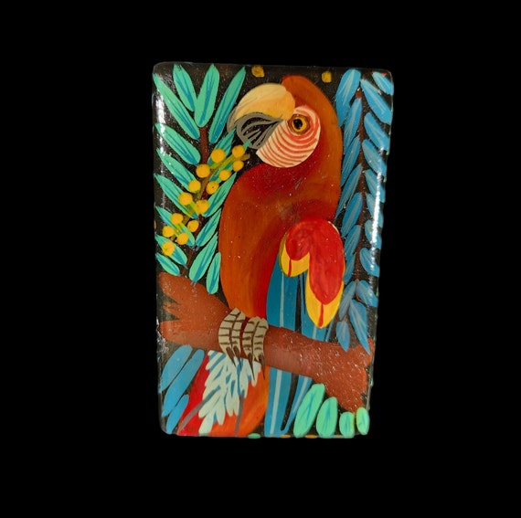 Vintage Wooden Box Hand Painted Parrot - image 1