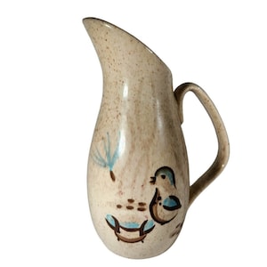 Mid-Century Modern Red Wing Hand Painted Bob White Small Ceramic Pitcher