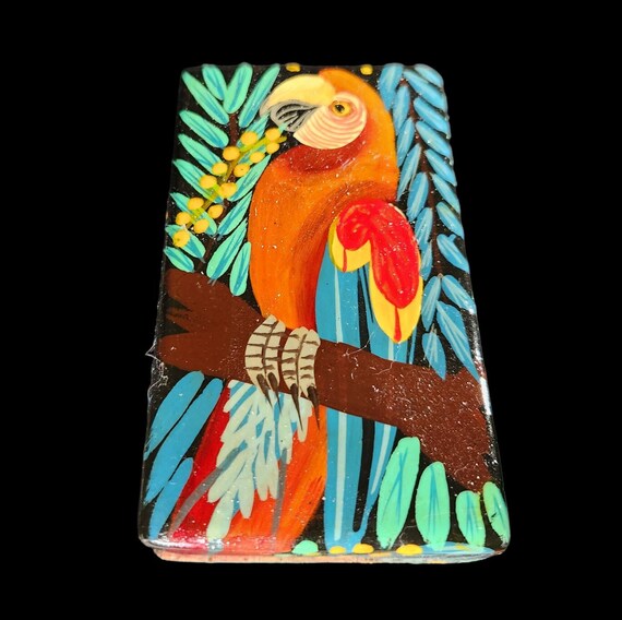 Vintage Wooden Box Hand Painted Parrot - image 5