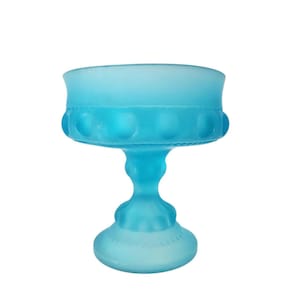 Vintage Indiana Glass Frosted Blue Satin Kings Crown Footed Compote Candy Dish