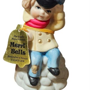 Jasco 1978 Merri Bells Bisque Porcelain Boy with Hat Figurine
