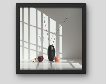 Impresión de bodegón de manzana: Arte minimalista para la pared de la cocina (descarga digital)