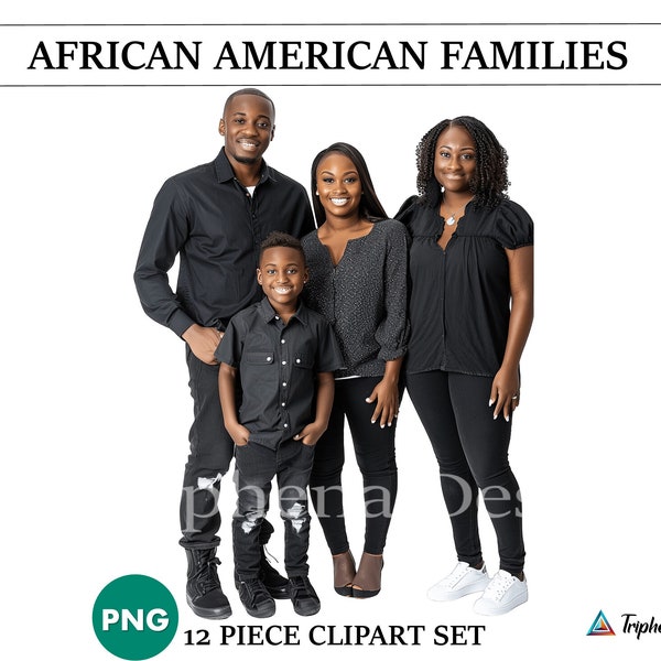 Realistic African American Families Clipart, Family Clipart Bundle, Transparent PNG, Photograph Clipart, Real People Clipart, Multicultural