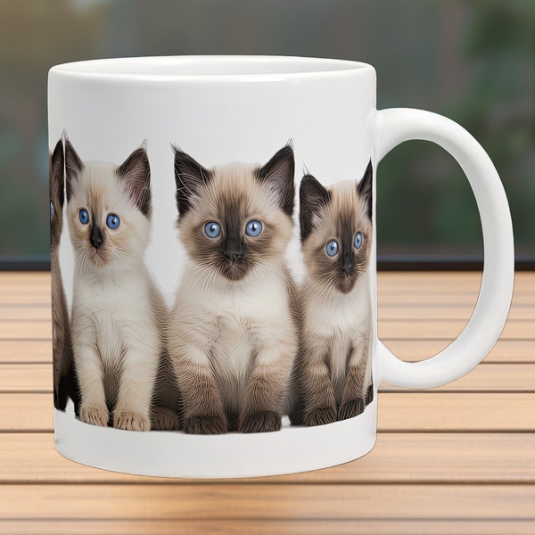 Kittens Download PNG, 11 oz or 15 oz Coffee Mug Wrap Design, Sublimation, Coffee Mug PNG,  Cat Lovers Gift, Siamese Kitten, Digital Download