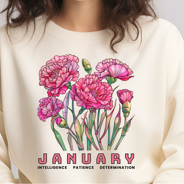 January Birth Flower Month PNG, Birth Month Clipart, Inspirational, Motivational, Design Sublimation, T-shirt, Sweatshirt, Birthday gift