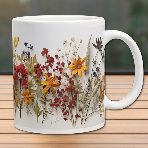 Summer Wildflowers Sublimation Coffee Mug Wrap,  Floral Wildflower Design Mug, Botanical Design, 3D 11 oz or 15 oz,  Digital Download