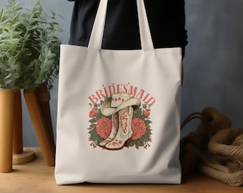 Country Bridesmaid Tote Bag, Western Wedding Tote Bag, Bridal Party Gift, Cowgirl Bridesmaid Tote, Rustic Wedding Tote, Floral Western Tote