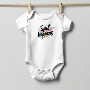 Funny Baby Bodysuit, Spit Happens Bodysuit, Cute Baby Outfit, Humor Baby Clothes, Newborn Gift Idea, Baby Shower Present