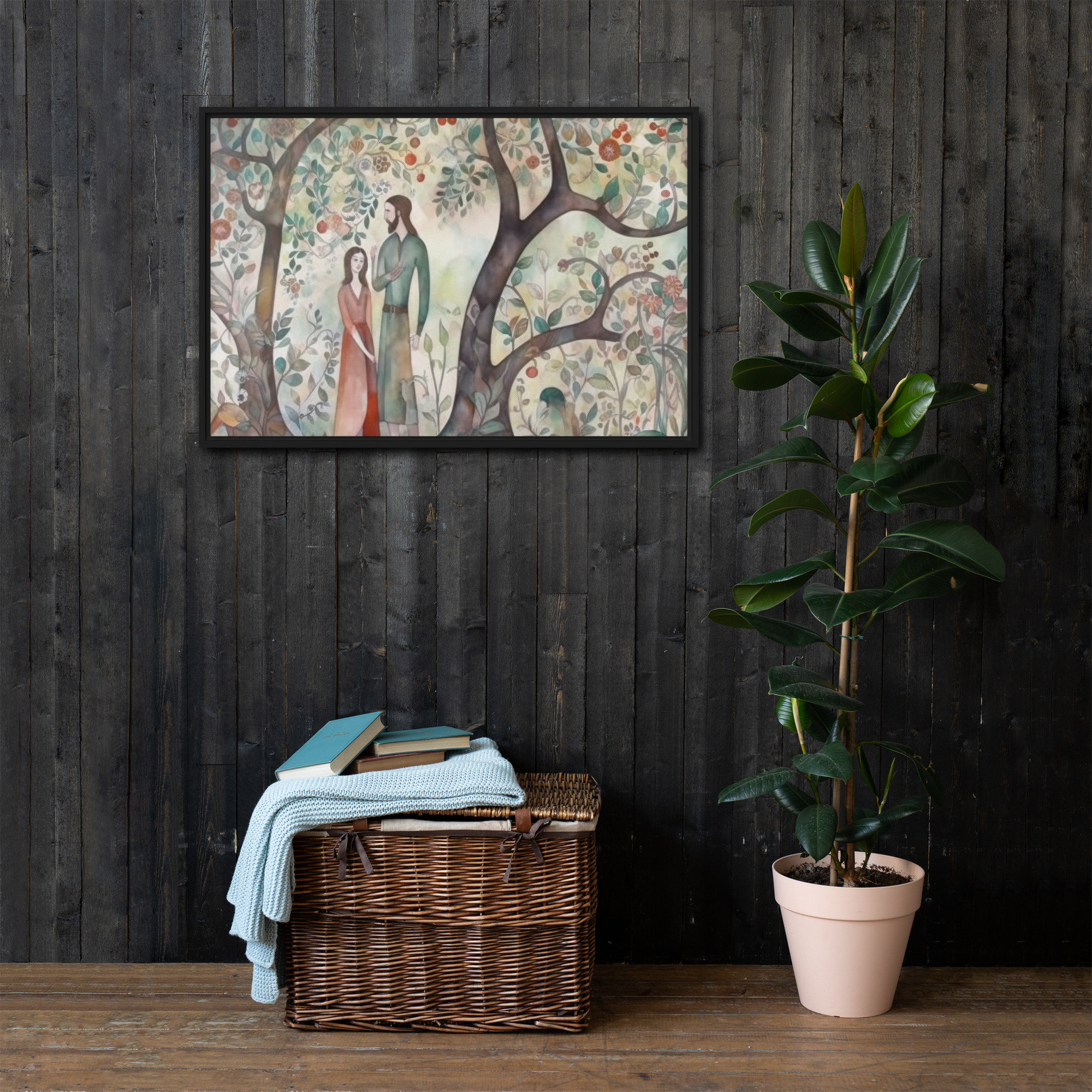 Adam and Eve in the Garden of Eden - Abstract Watercolor Downloadable ...