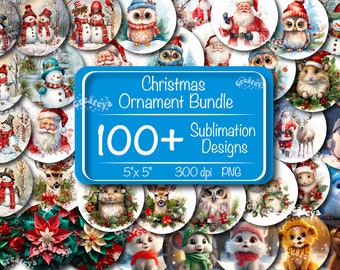 Christmas Ornament Sublimation Designs: Snowman, Animals, Flowers (PNG)