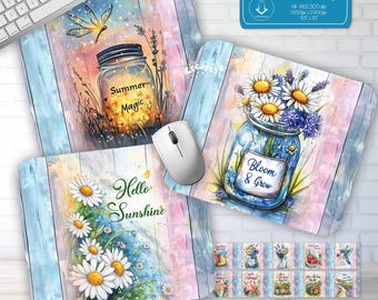 Sommer-Mauspad Sublimationsdesigns Blumenmausunterlage PNG Bundle Aquarell Schreibtischmatte Bauernhaus Sublimation druckbare Verpackung