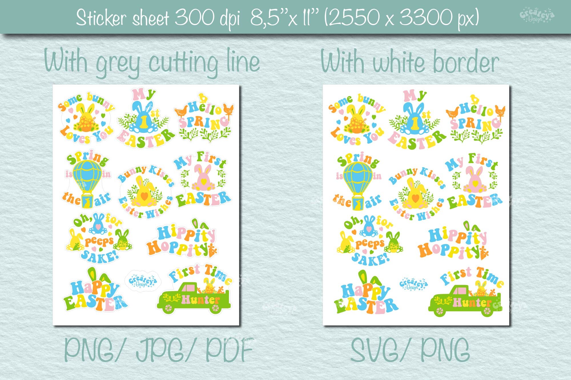 Easter Sticker for Kids Printable Stickers Bundle PNG Spring Digital ...