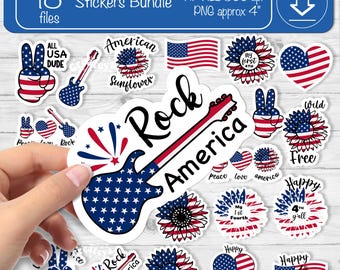 Patriotic stickers svg bundle, Printable Planner sticker sheet svg, Usa print and cut pack July 4th, Independence Day Memorial Day