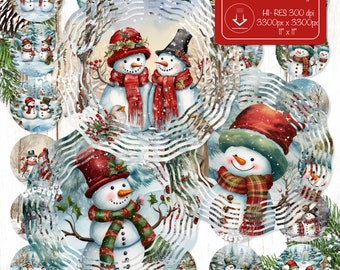 Weihnachten Wind Spinner PNG Bundle Windspiel Sublimationsdesign, Windspiel PNG Schneemann