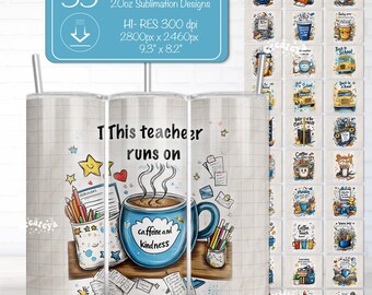 Lehrer Tumbler Wrap PNG Bundle, Zurück zu Schule Sublimationsdesigns, lustige Lehrer Zitate, 20 Unzen Skinny Tumbler Wrap
