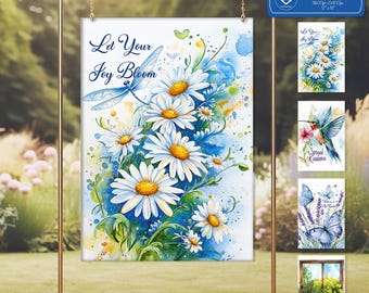 Daisy Garden Flag Sublimation Bundle: Watercolor Spring Decor (PNG)