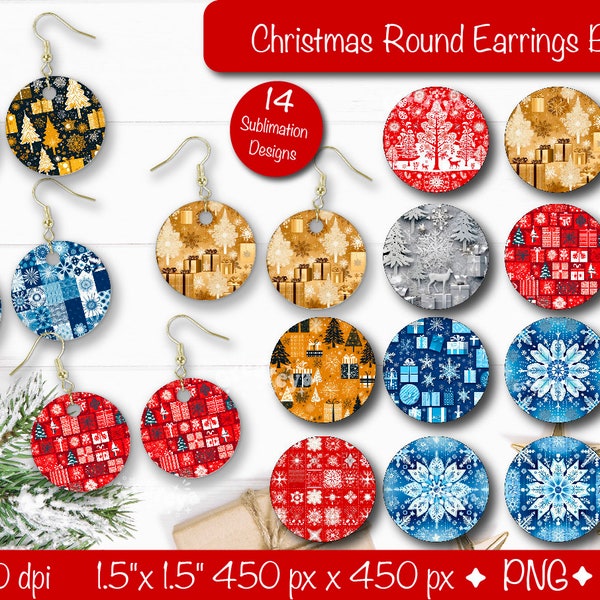 Sublimation Round Earring PNG Earring Blanks Design Template Instant Digital Download, Printable Christmas background