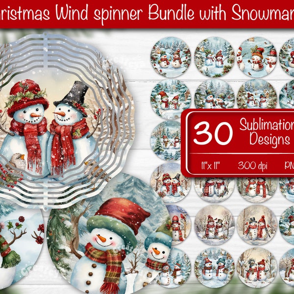 Weihnachten Wind Spinner PNG Bundle Wind Spinner Sublimation Design, Wind Spinner PNG Schneemann