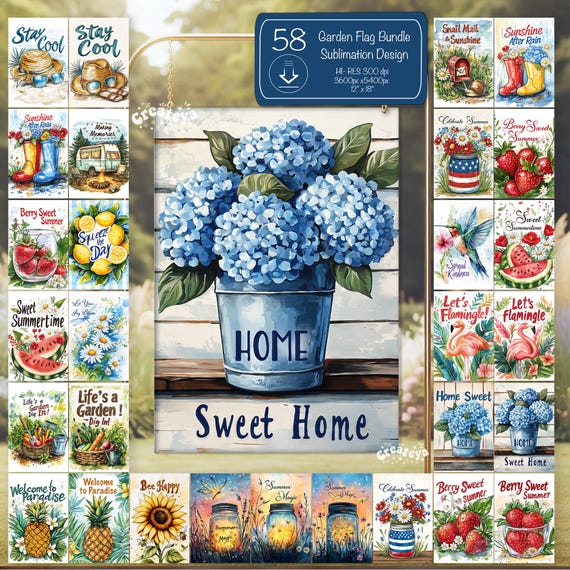 Spring Garden Flag Sublimation Bundle Summer Yard Flag Decor Beach Quote Rustic Sublimation Sign png