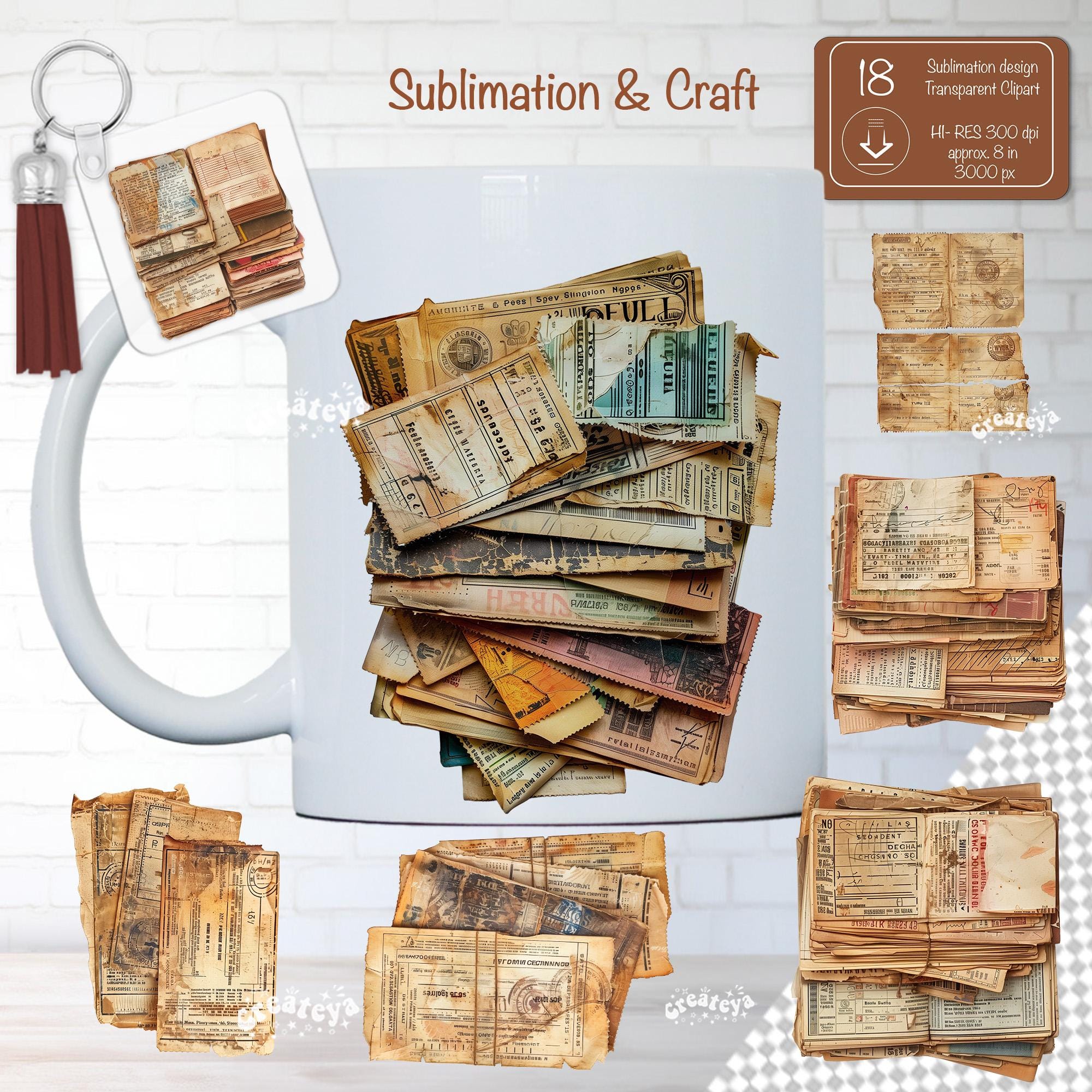 Vintage Ephemera Bundle PNG Junk Journal Papers Antique Tickets Collage ...