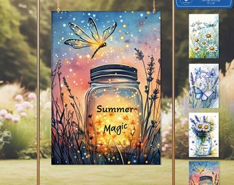 Watercolor Spring Garden Flag Sublimation Designs (PNG)