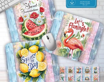 Maus Pad Sublimations Bundle PNG Floral Sommer Schreibtisch Matte Designs Aquarell Mousepad Wrap Bauernhaus Stil Druckbare Sublimationsdateien