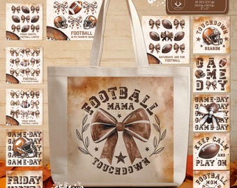 Fußball-Einkaufstasche Sublimations-Bundle Rustikale Herbst PNG Designs American Football Mama Dekor Spieltag Touchdown Druckbare PNG