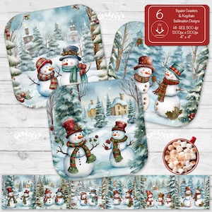 Christmas coaster Sublimation Bundle Square coaster design Snowman PNG